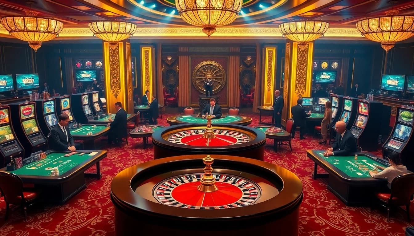 Players strategizing at a poker table in a luxurious casino, highlighting the excitement of chotruyen.