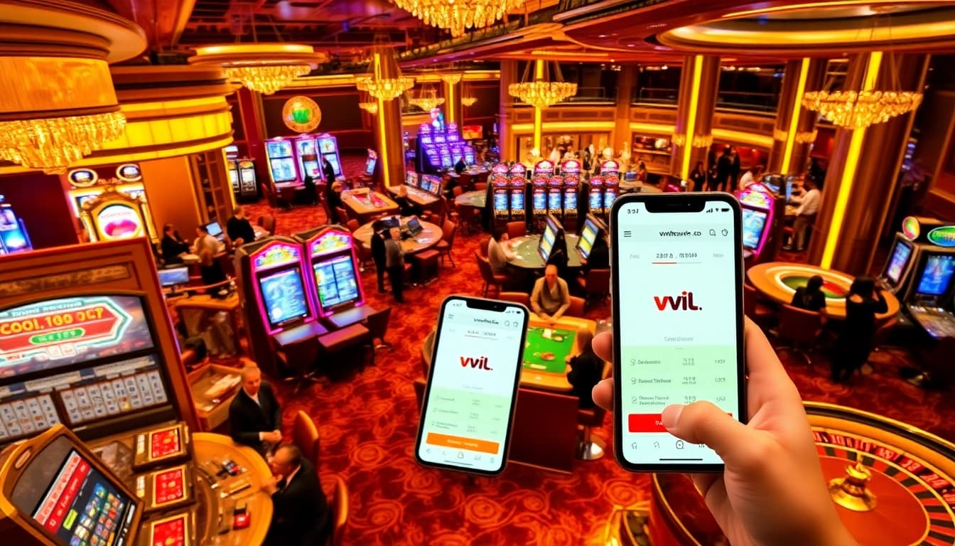 Players enjoying games at a glamorous casino, showcasing vvjl platform activities and excitement.