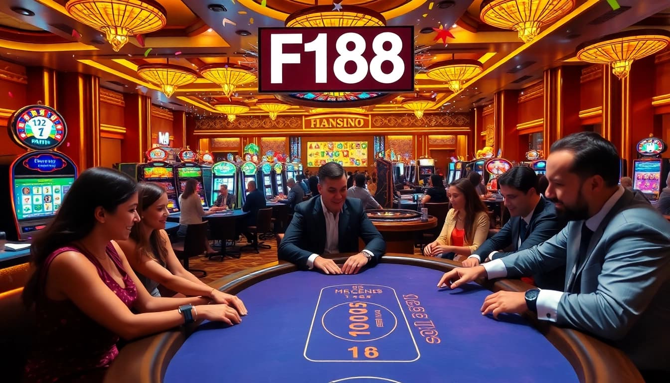 Players enjoying F168's exciting casino experience at blackjack tables with vibrant decorations.