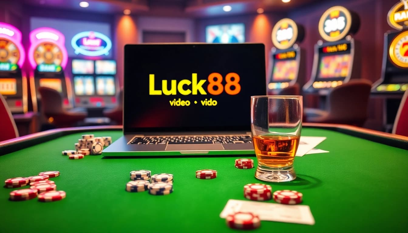 Experience the thrill of gambling on https://luck88.video/ with an elegant online casino setup featuring a roulette table.