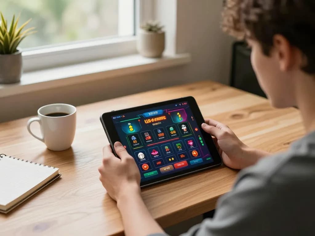 Engaging in lo de online betting on a tablet with vibrant graphics displayed on the screen.