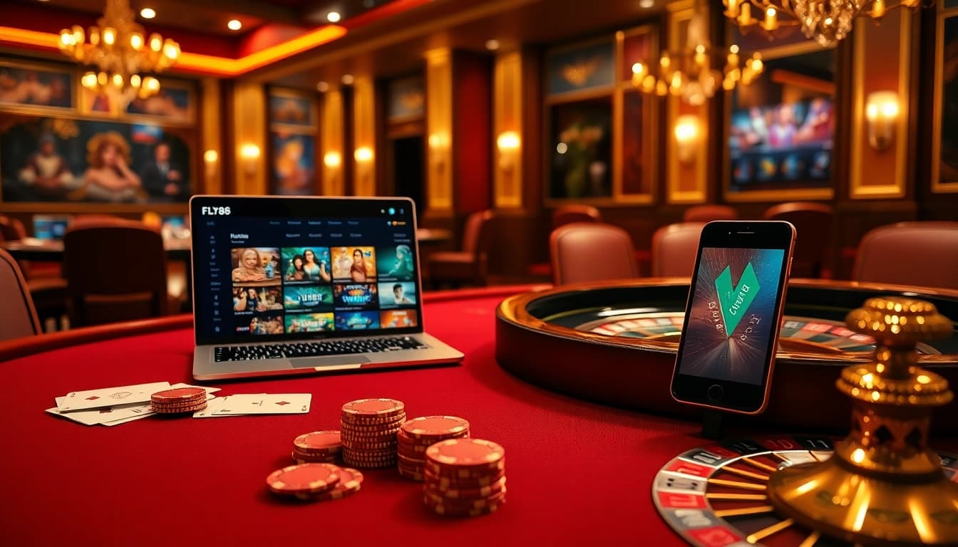 Engaging in thrilling gameplay at https://fly88.ae.org/ with poker chips and roulette wheel gleaming.