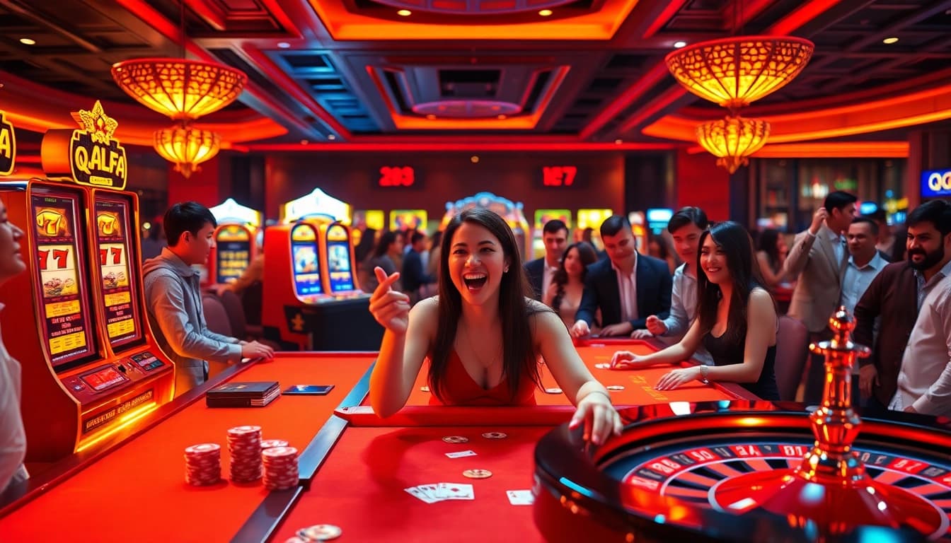 Players engaging in thrilling online gambling at QQALFA's vibrant casino interface.