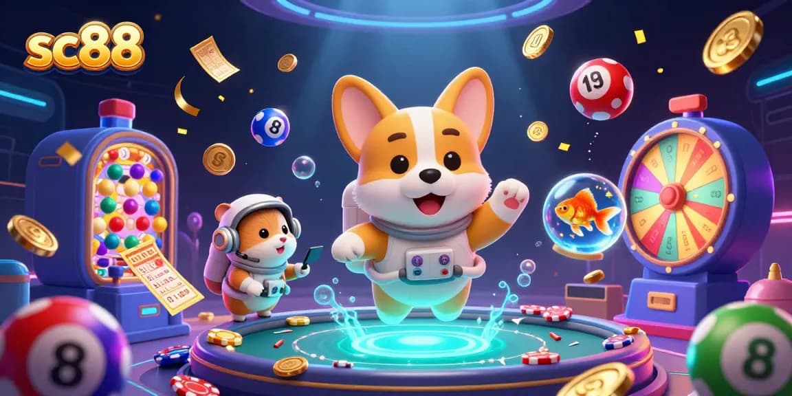 Experience exciting gameplay at sc88, where a whimsical astronaut corgi enjoys a floating casino adventure with vibrant game elements.