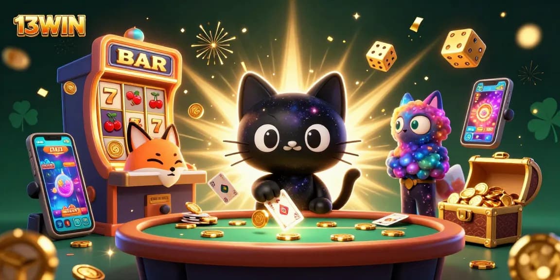 Experience thrilling wins with 13WIN while the cosmic cat pulls in golden chips at the casino