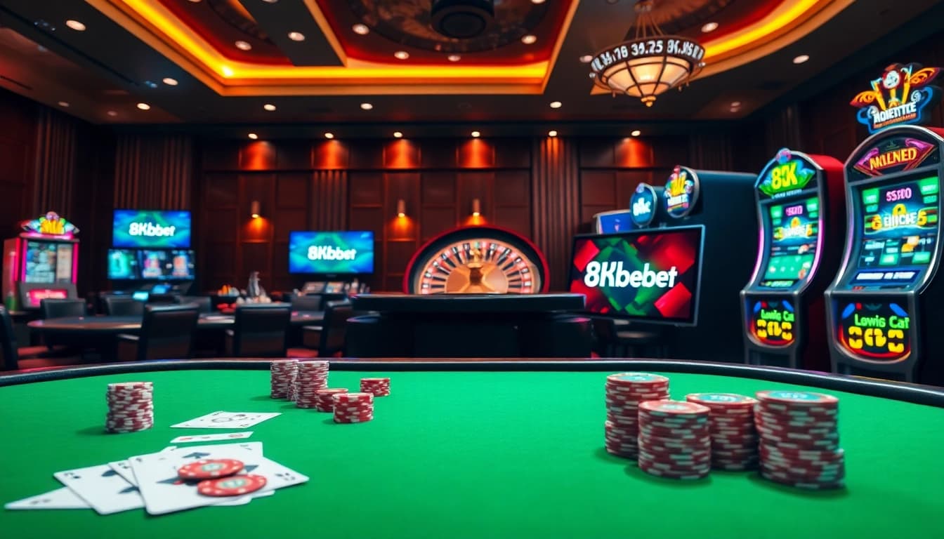 Players enjoying thrilling moments at nhà cái 8kbet with vibrant casino elements.