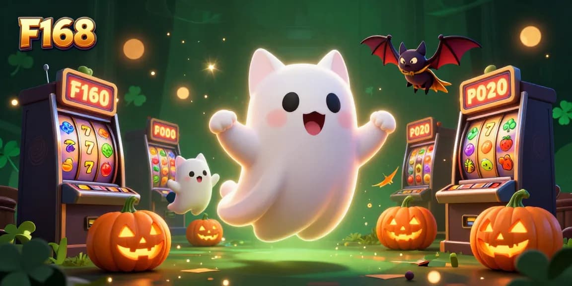Win big at F168 with a ghost cat exploring a haunted casino filled with games and treasures.
