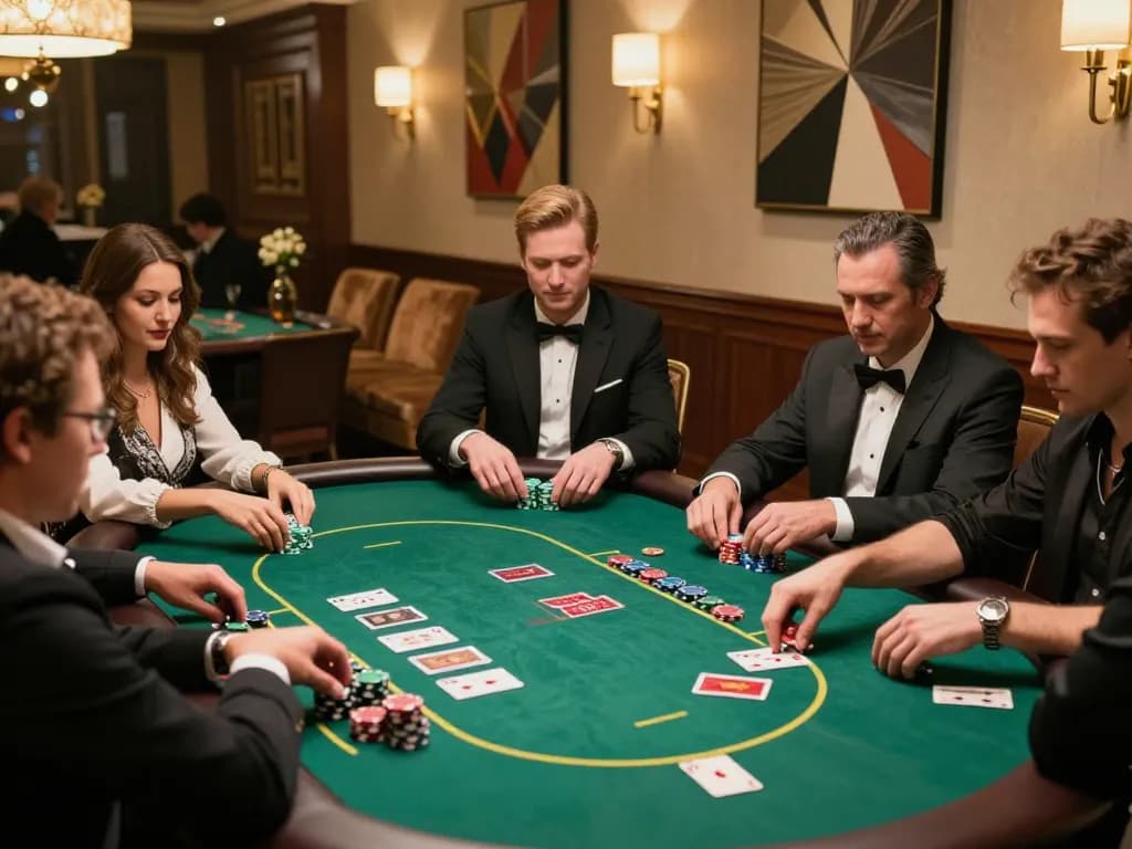 Players enjoying a high-stakes poker game at KUWIN casino, showcasing strategic gameplay and excitement