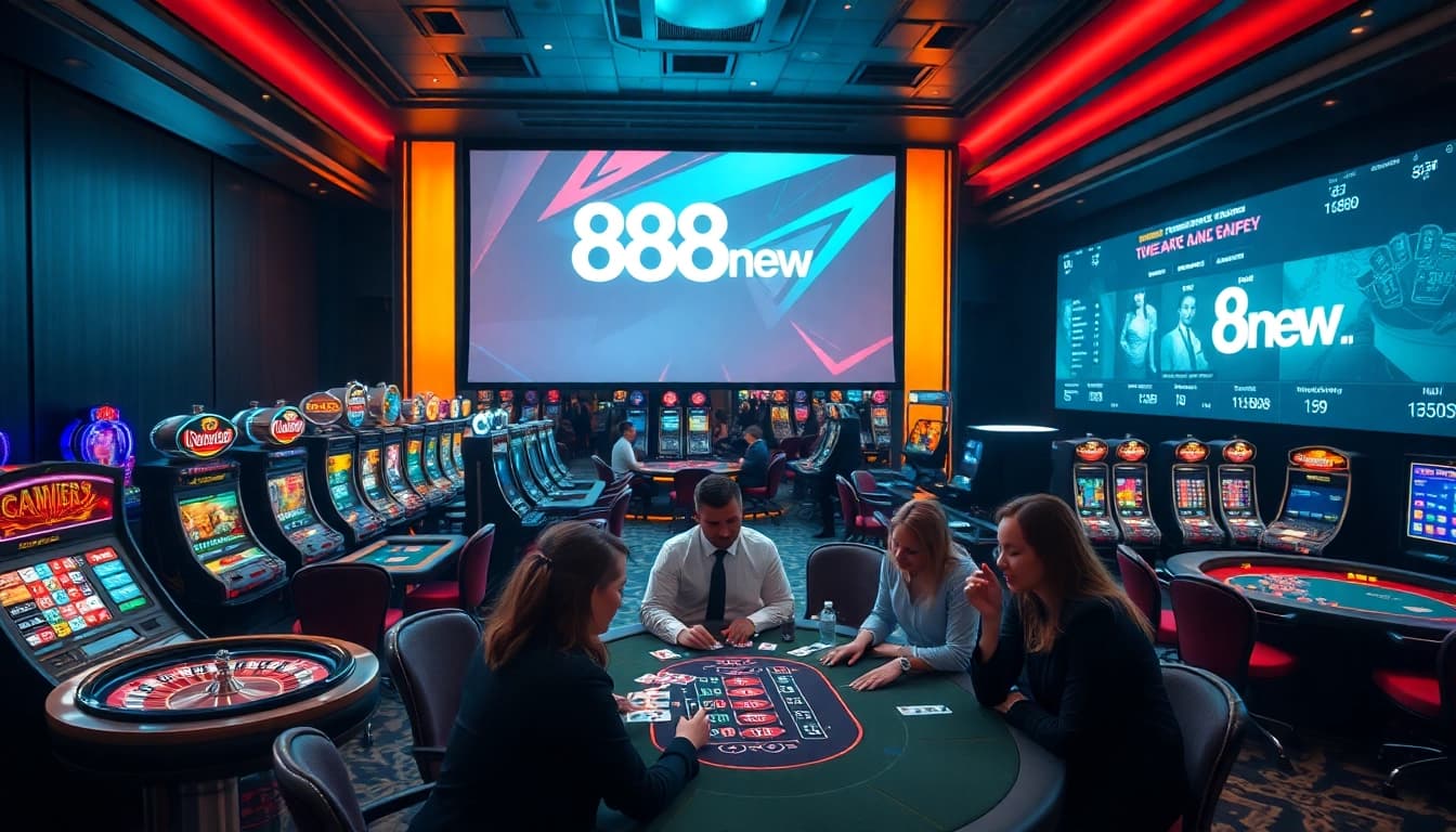 Experience the excitement of gambling at 888new with blackjack and vibrant casino gaming atmosphere.