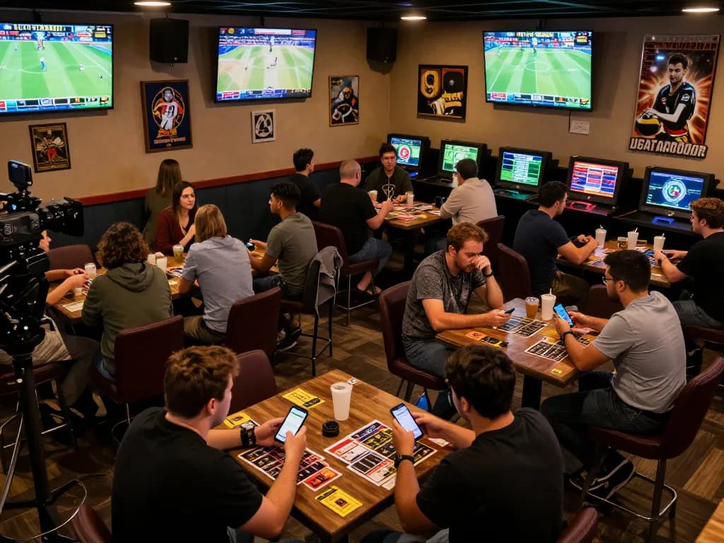 Fans enjoying live sports betting in an exciting lounge while tracking resultsfootball events