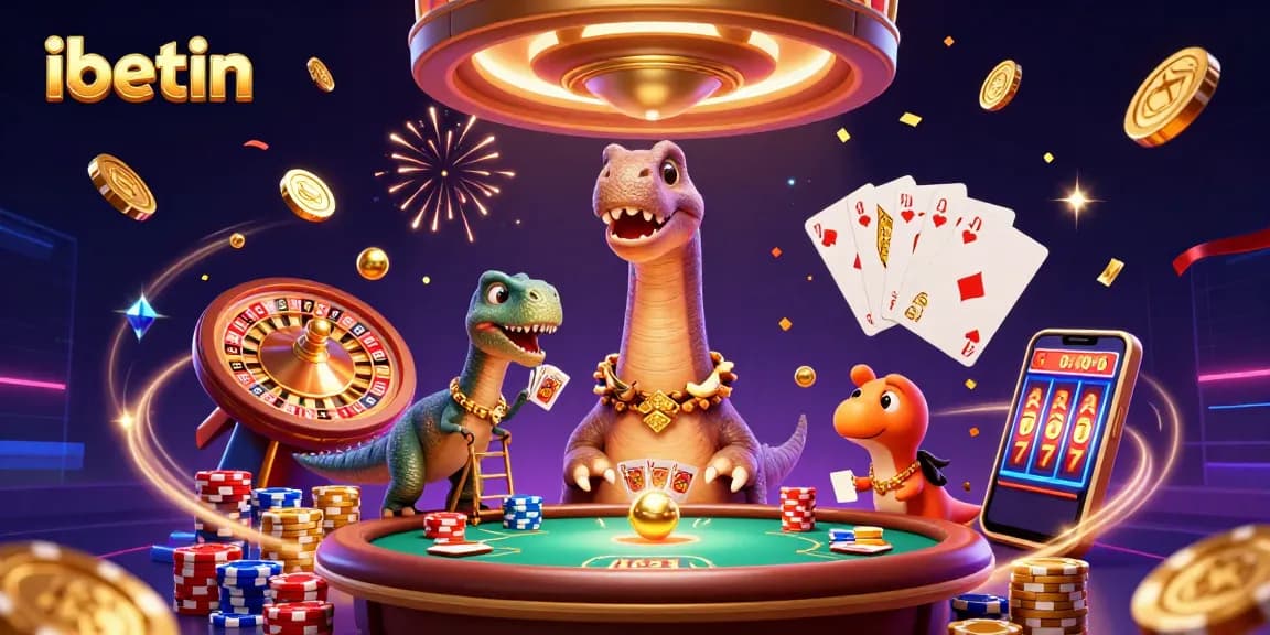 Experience interactive fun at ibetin with a lively casino scene of a 3D dinosaur show.