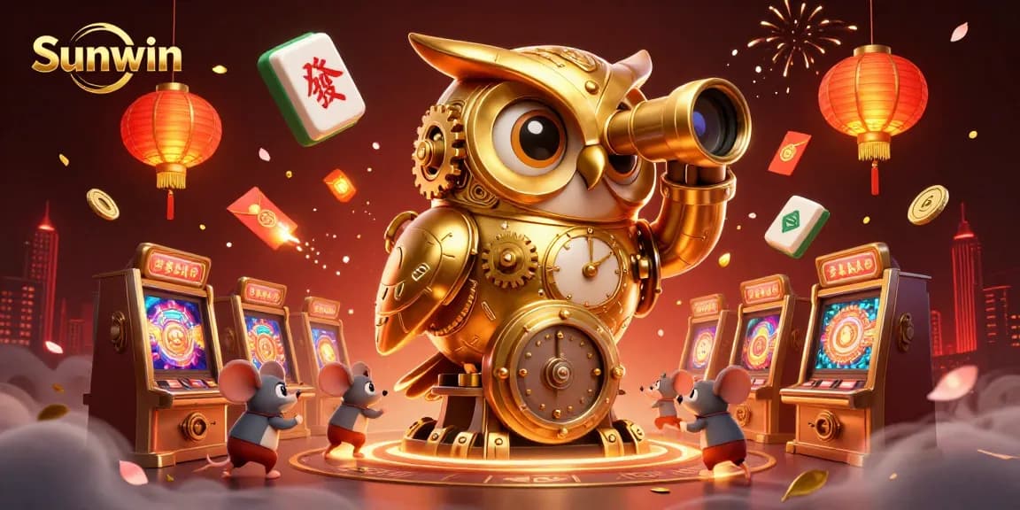 Sunwin offers thrilling casino action with a charming owl and lively mice on the casino floor.