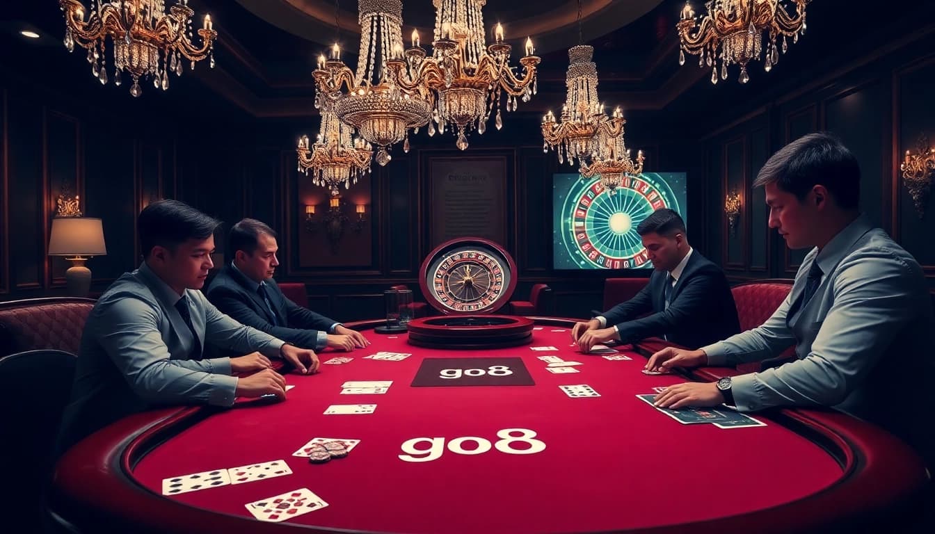 Experience the thrill of high-stakes poker at go8's luxurious casino table setting.