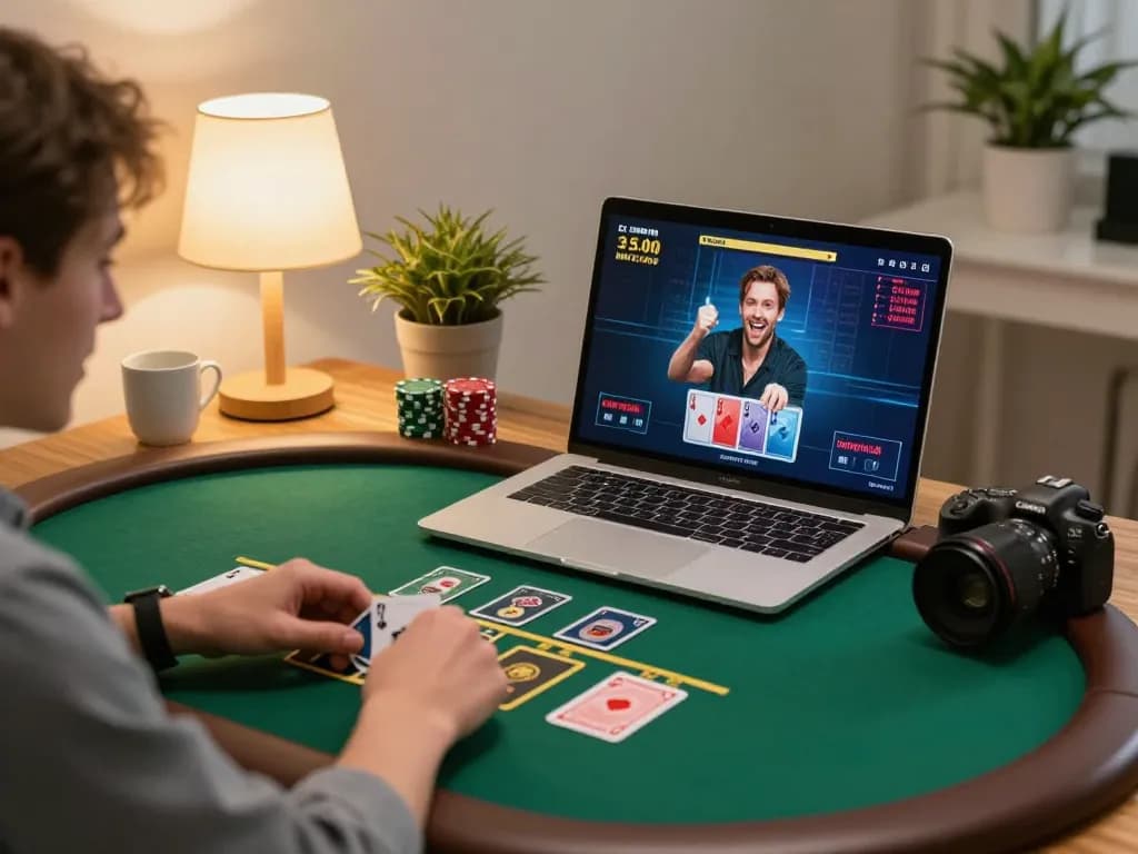 Player experiencing the excitement of nhà cái 79king during a live dealer blackjack game at home