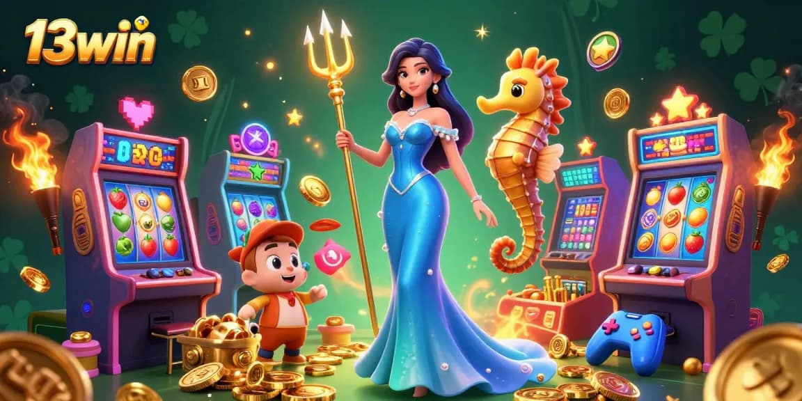 Win big at 13win with vibrant slot showcases and thrilling casino elements in a colorful scene.