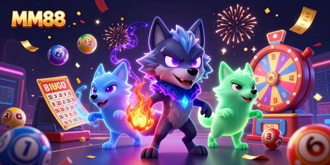 MM88's vibrant casino atmosphere comes alive with animated lottery elements and ghostly wolves.