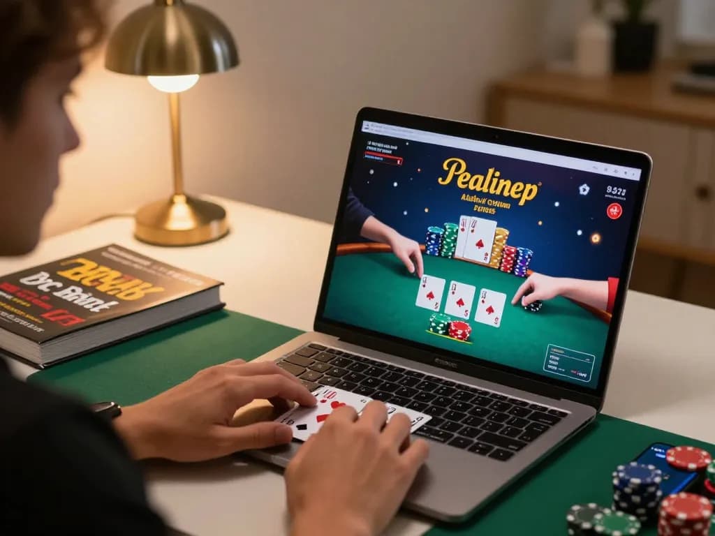Play poker online at nk88 with a cozy atmosphere featuring chips and cards on screen.
