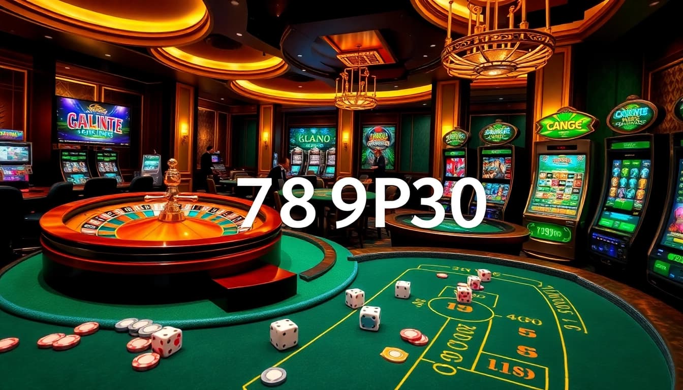 Engage in thrilling casino activities with 789P30, featuring poker tables and roulette wheels.