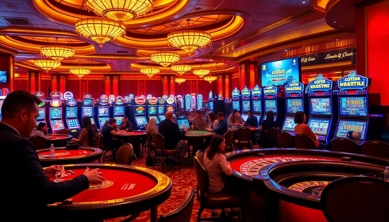 Engaged players at the luxurious casino gaming floor of https://xx88.lol/, showcasing excitement and betting action.