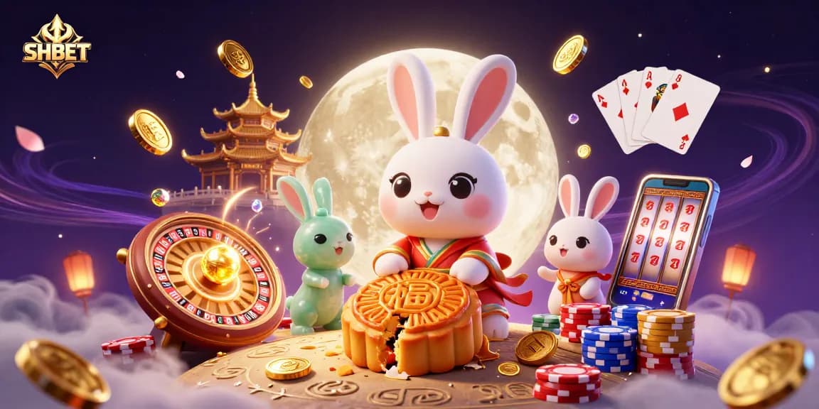 Join the excitement at SHBET with vibrant 3D illustrations of casino fun and moon-themed adventures.