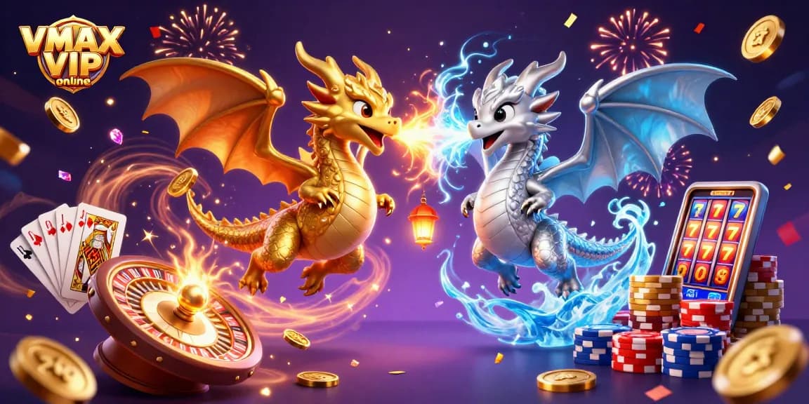 Join the excitement at VMAX VIP online with vibrant dragons and cascading casino elements.