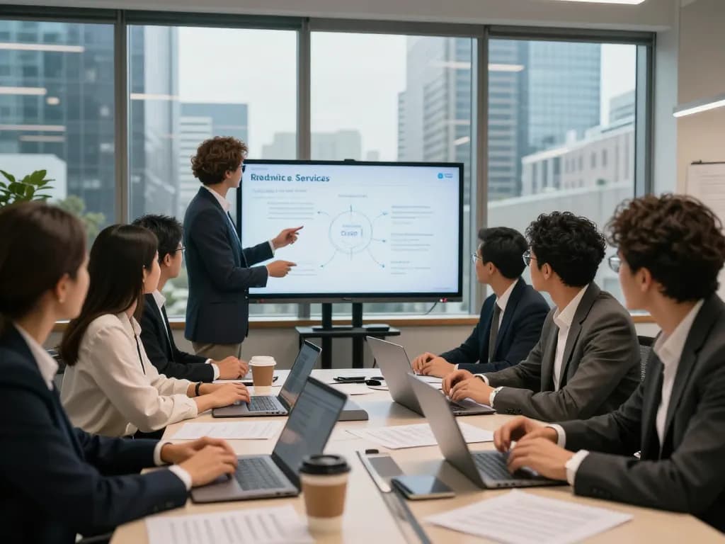 Sunwin collaboration in a modern office setting, showcasing teamwork and strategy discussions among diverse professionals.