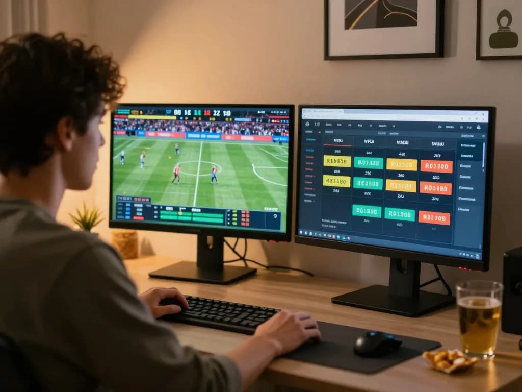 Engaging online sports betting action showcasing mb66 with focused bettor tracking live odds and game updates.