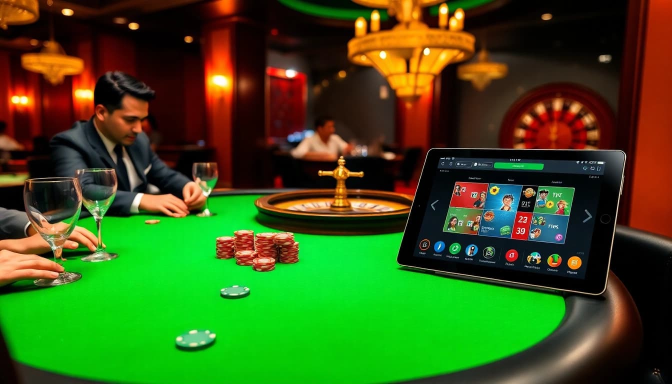 Professional gamblers at a luxurious LC 88 casino table, showcasing exciting gameplay.