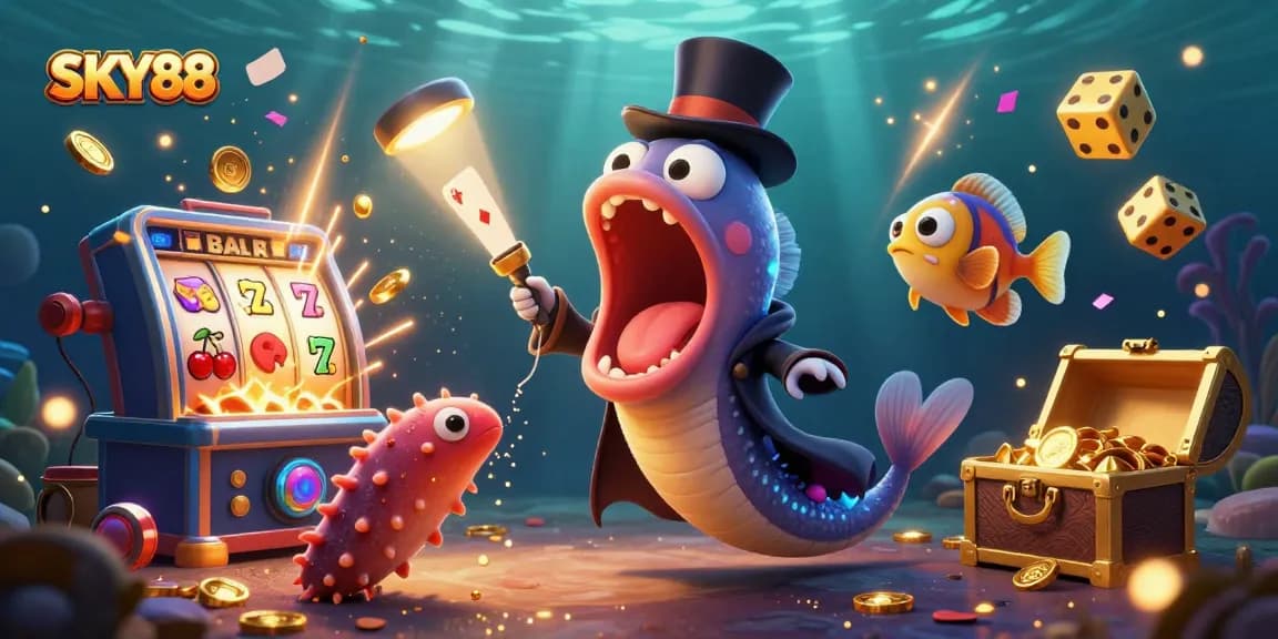SKY88 invites players to experience thrilling casino magic with stunning illustrations of deep-sea creatures.