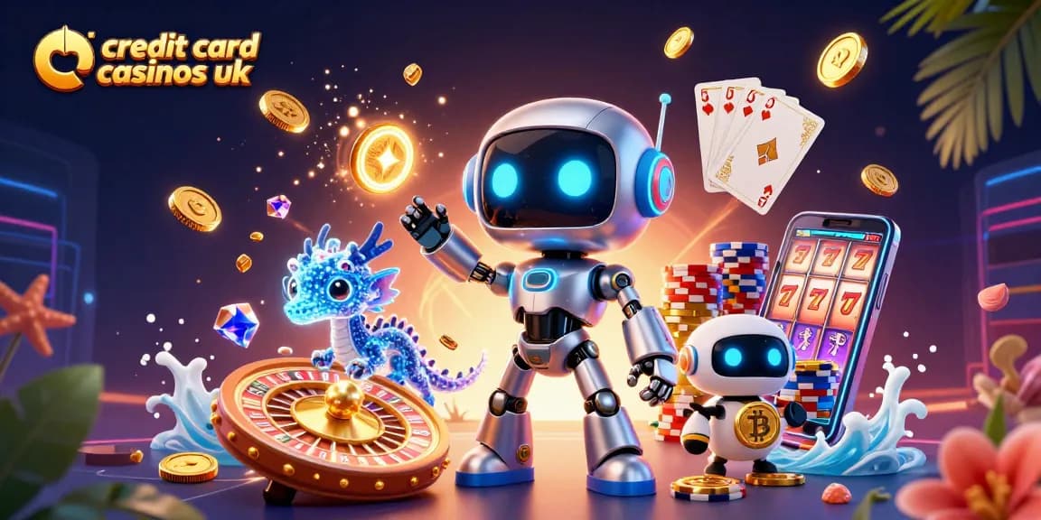 Experience the excitement of credit card casinos UK with a vibrant 3D casino scene showcasing dynamic game elements.