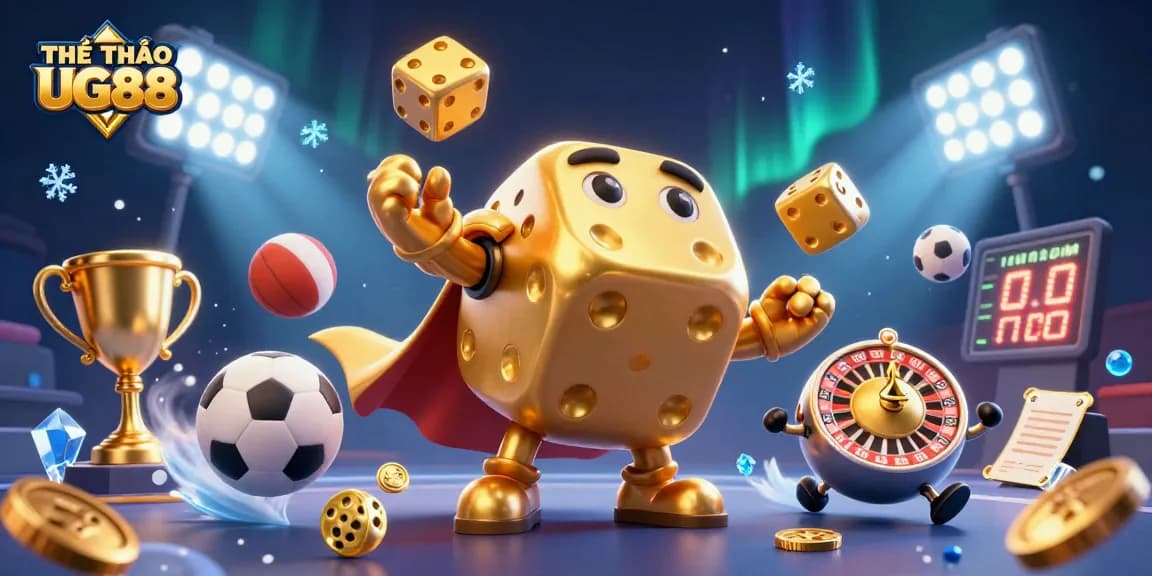 Engage with THỂ THAO UG88 through exciting sports betting experiences, featuring a dynamic 3D illustration.