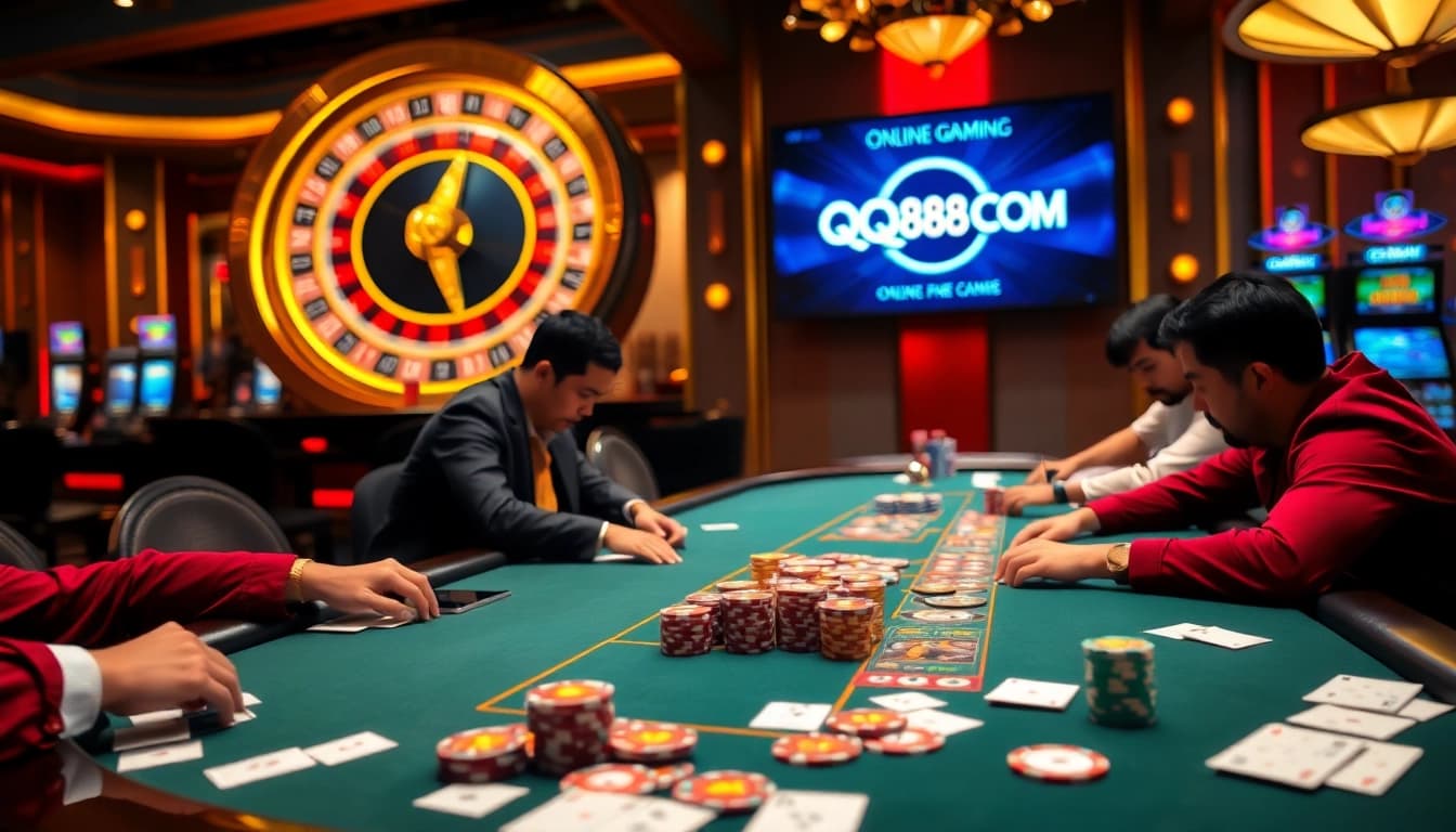 Experience the thrill of QQ88COM with high-stakes poker and roulette action in a dazzling casino.