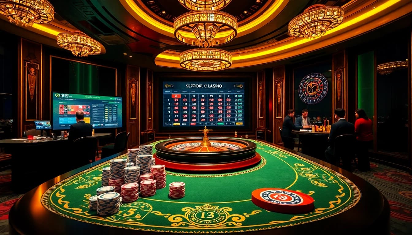 Players engaging in thrilling sports betting at FLY88's luxurious casino table.