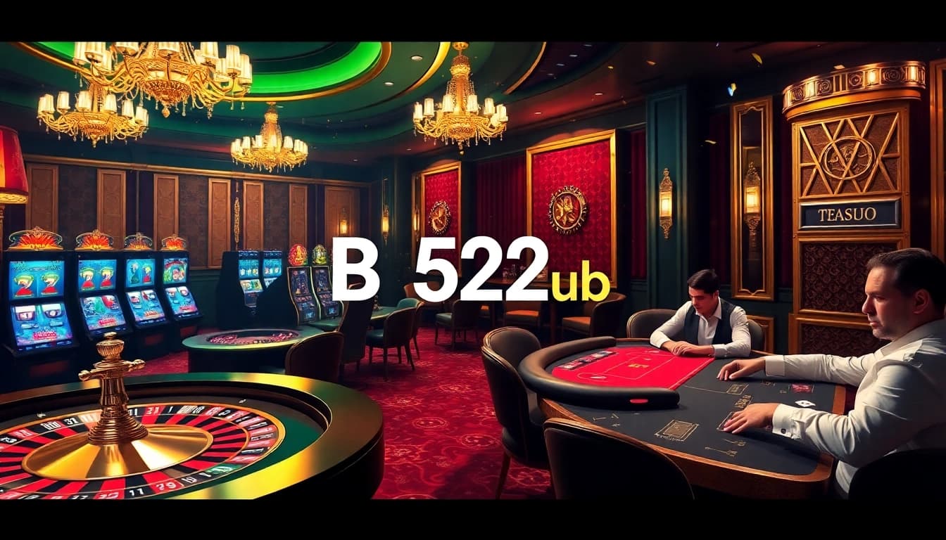High-stakes game at B52Club showcasing a roulette table and vibrant slot machines.