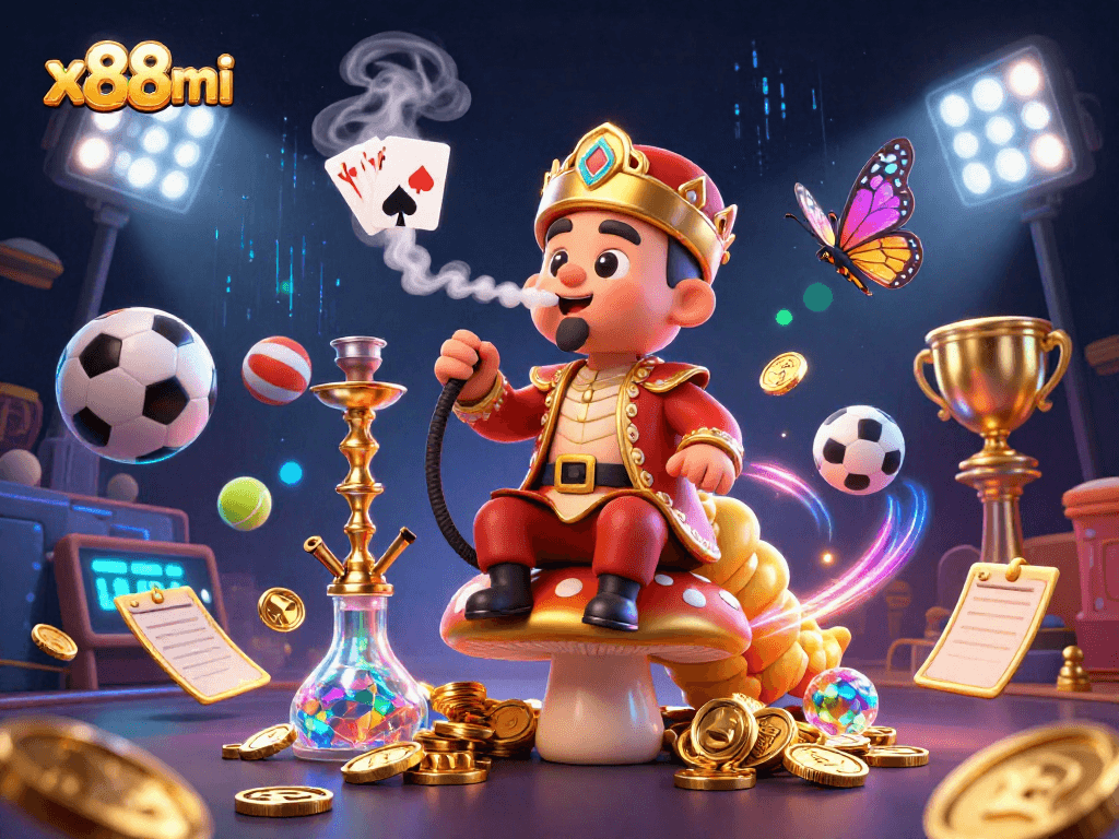 x88mi sports betting scene with a cartoon caterpillar master and dynamic game elements