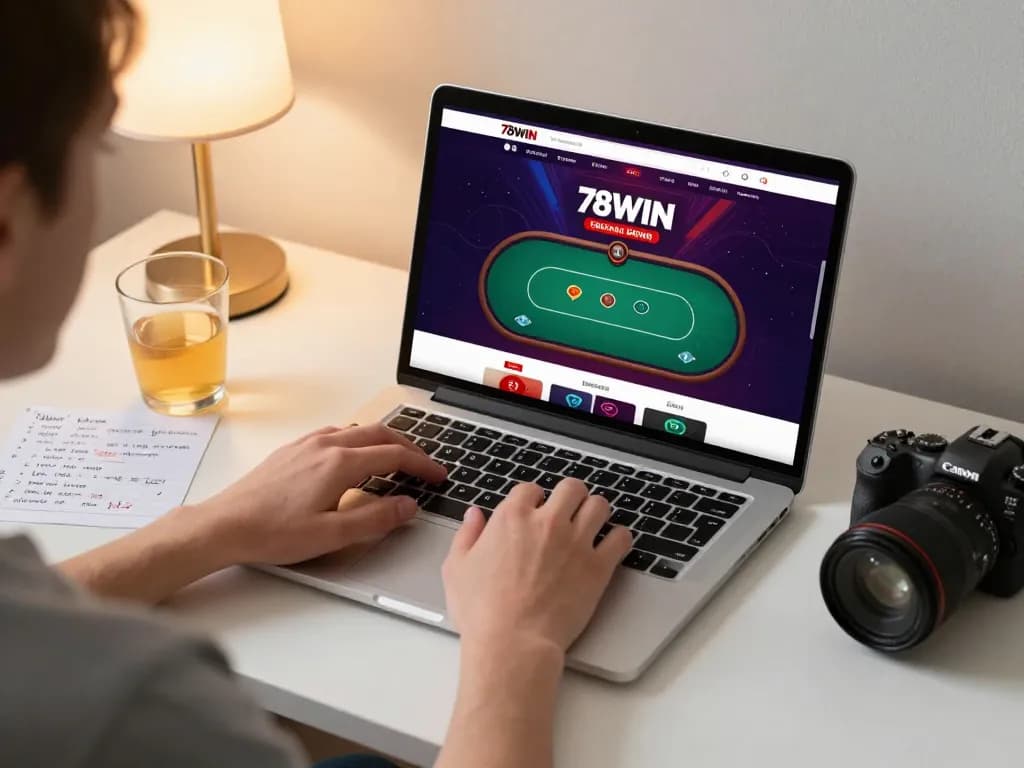 Engaging in online poker gameplay on 78WIN platform with a relaxed atmosphere and strategic notes