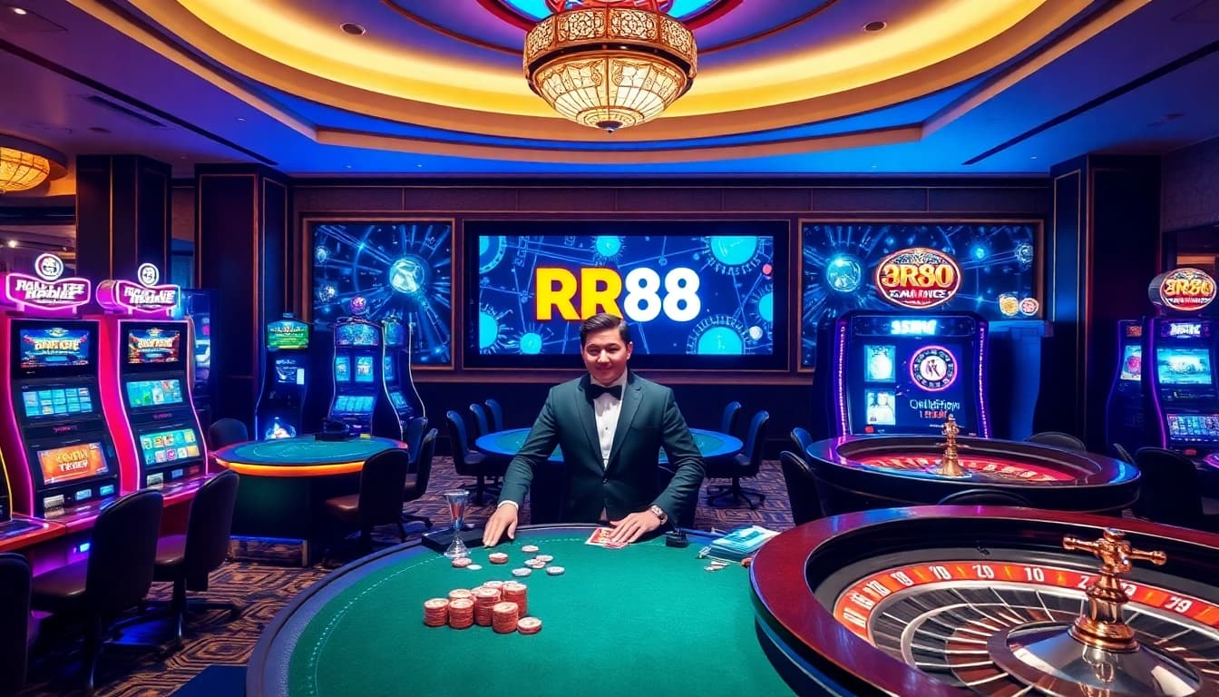 Experience the excitement of gambling at RR88 with vibrant casino tables and thrilling gaming action.