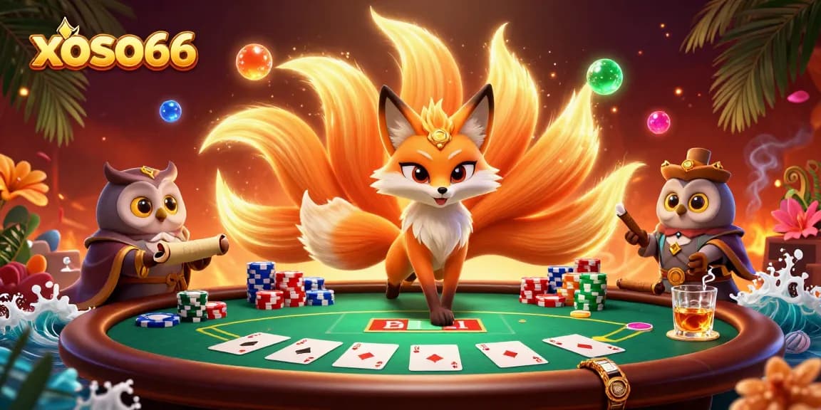 Experience thrilling moments at xoso66 with a vibrant 3D scene featuring colored poker elements and enchanting characters.
