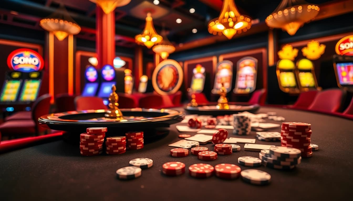 Experience the excitement at SODO CASINO with vibrant gambling elements and a luxurious atmosphere.