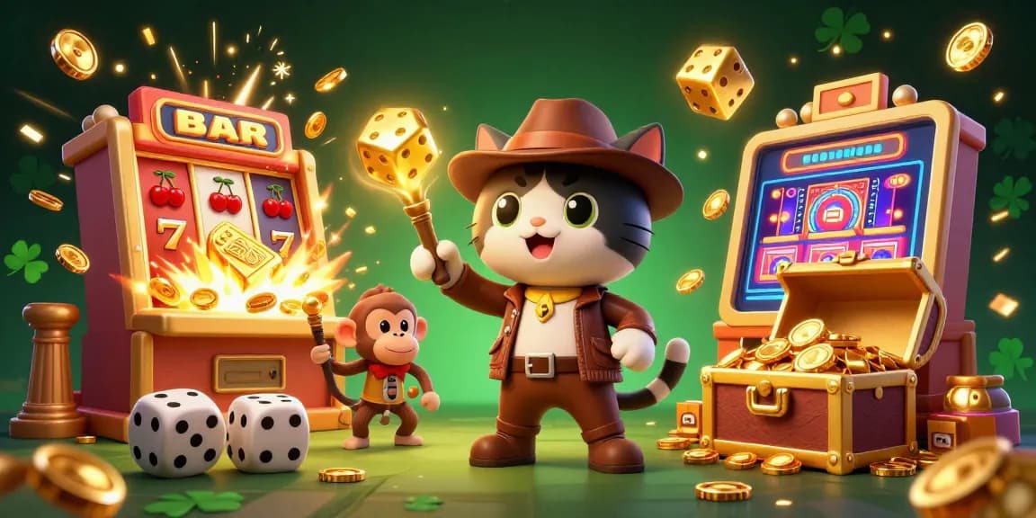 Experience thrilling winnings at sc88 with colorful slots, a playful explorer cat, and vibrant casino elements.