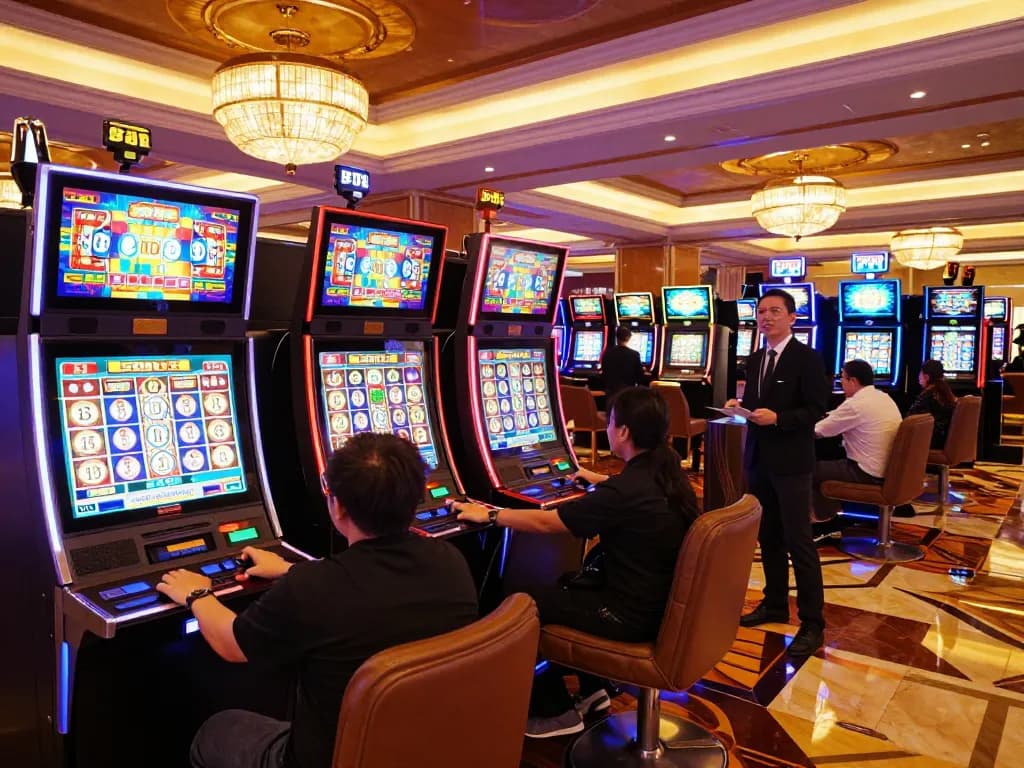 Players enjoy the thrill of winning at 98win's slot machines in an engaging casino environment.