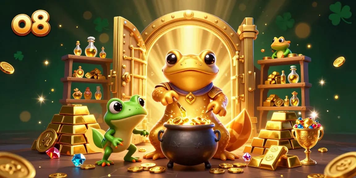 Experience the excitement of o8 as the golden salamander and friends transform metals into gold coins in a casino-themed lab.