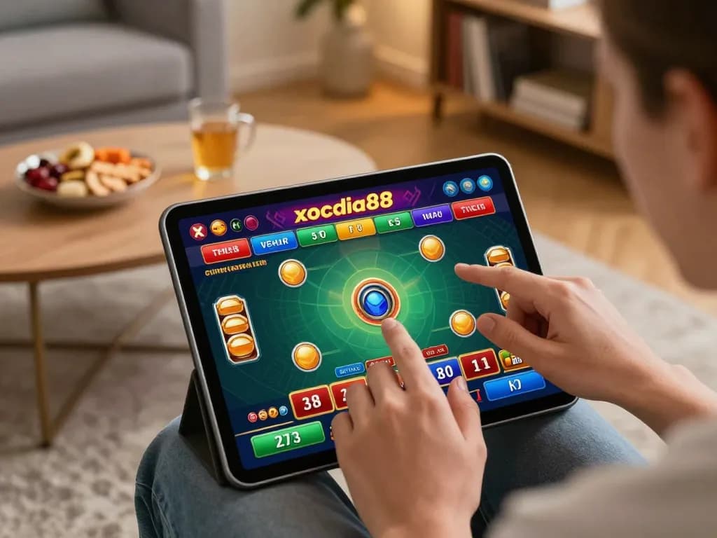 xocdia88 online casino gaming setup with tablet and cozy home atmosphere