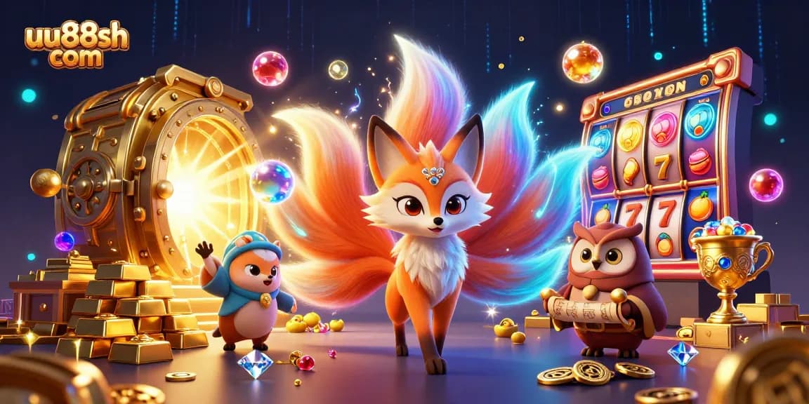 Experience the allure of uu88sh com with vibrant casino-themed fantasy illustration of a nine-tailed fox and wise owl.