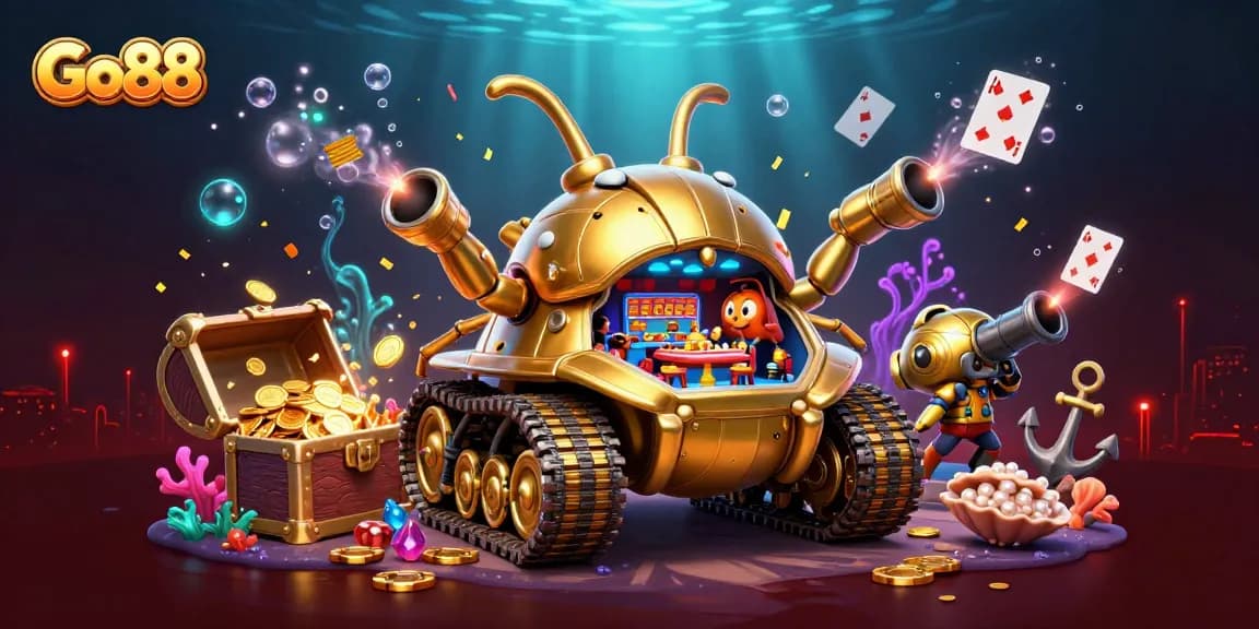 Experience Go88's vibrant casino adventure with a golden beetle tank and playful gaming elements.