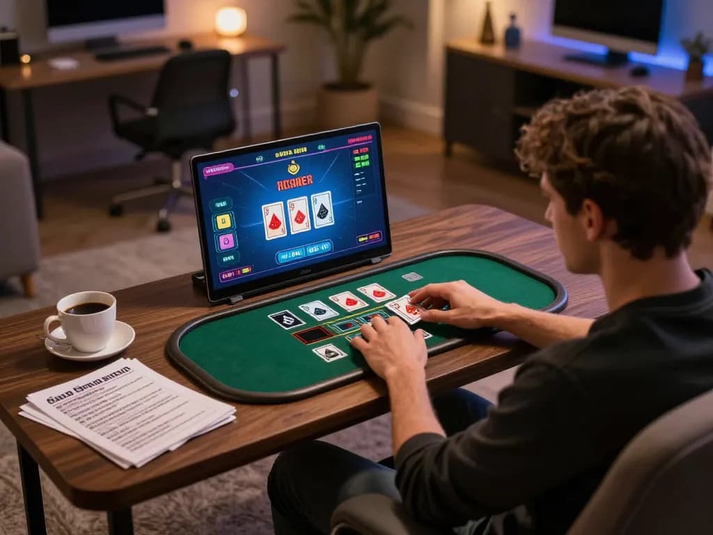 Player engaging in exciting online casino action at home using 33win on laptop
