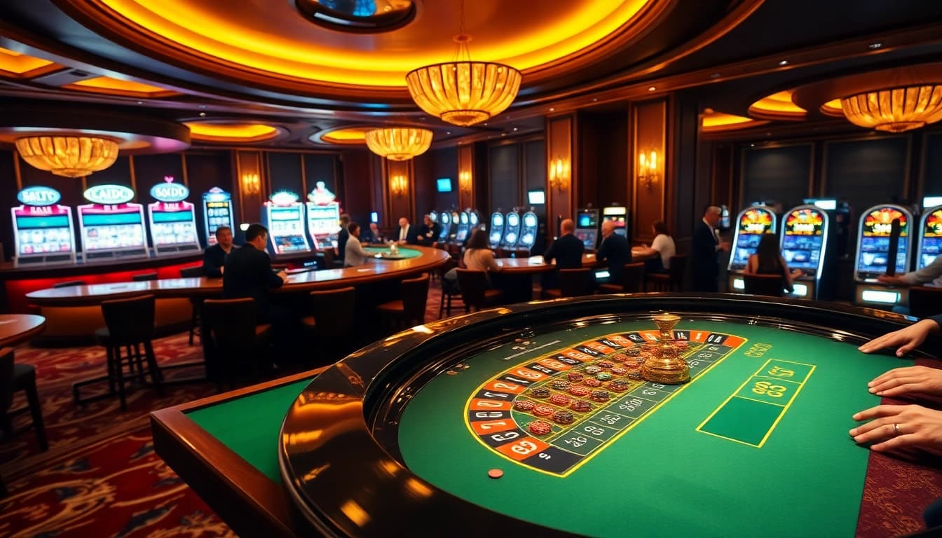 Players engaging in thrilling roulette at SODO CASINO with vibrant decorations and luxury ambiance.