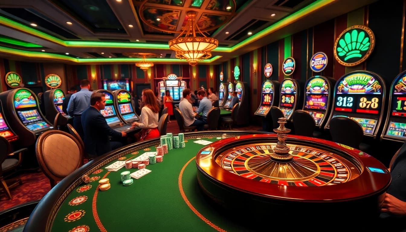 Engaged gamblers at a luxurious casino table with win88 branding, showcasing vibrant poker chips and cards.