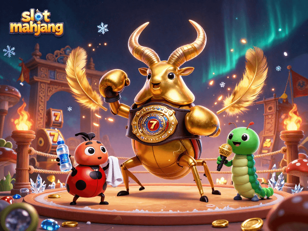 Engage with slot mahjong action featuring a golden stag beetle champion in an exciting casino showdown.