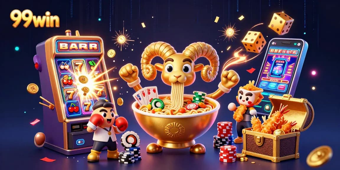 Engage with 99win's vibrant casino games, featuring dynamic characters and a jackpot explosion.